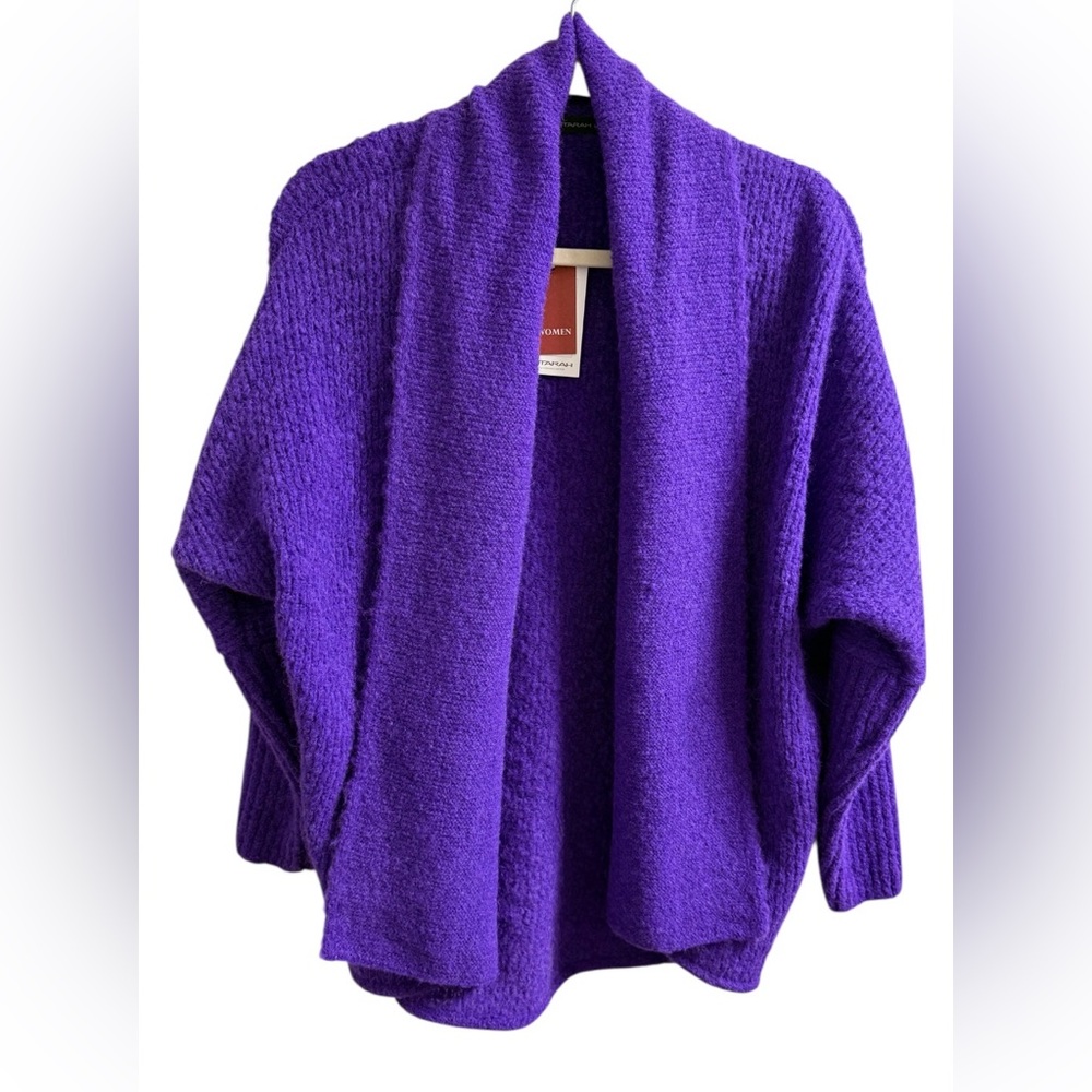 NWT ANNTARAH BABY ALPACA WOOL CARDIGAN PURPLE OVERSIZED S/M SHAWL COLLAR - Picture 3 of 11